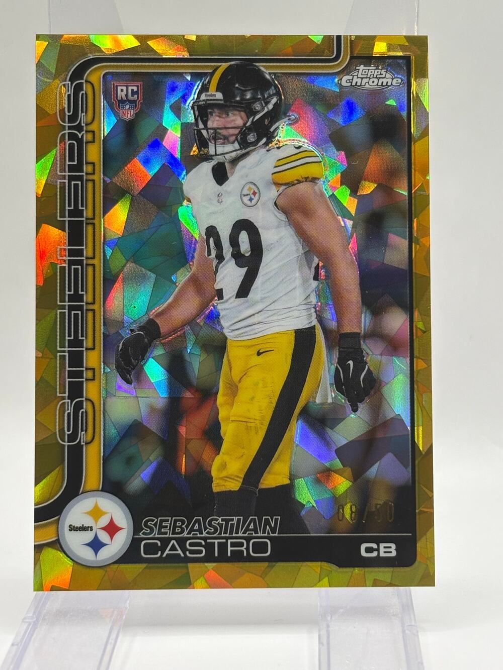 2025 Topps Chrome Sapphire Sebastian Castro Rookie Gold Refractor 8/50 Steelers